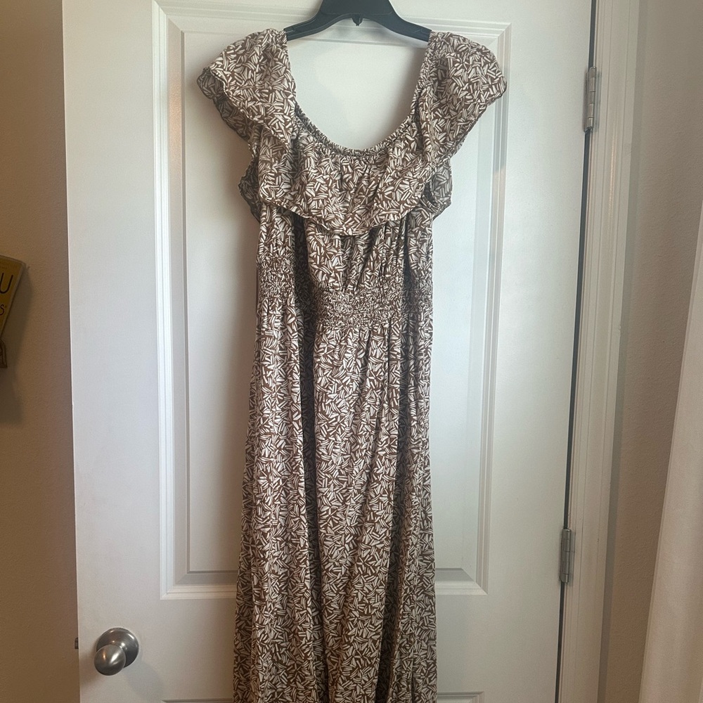 Brown and White Floral Maxi Dress